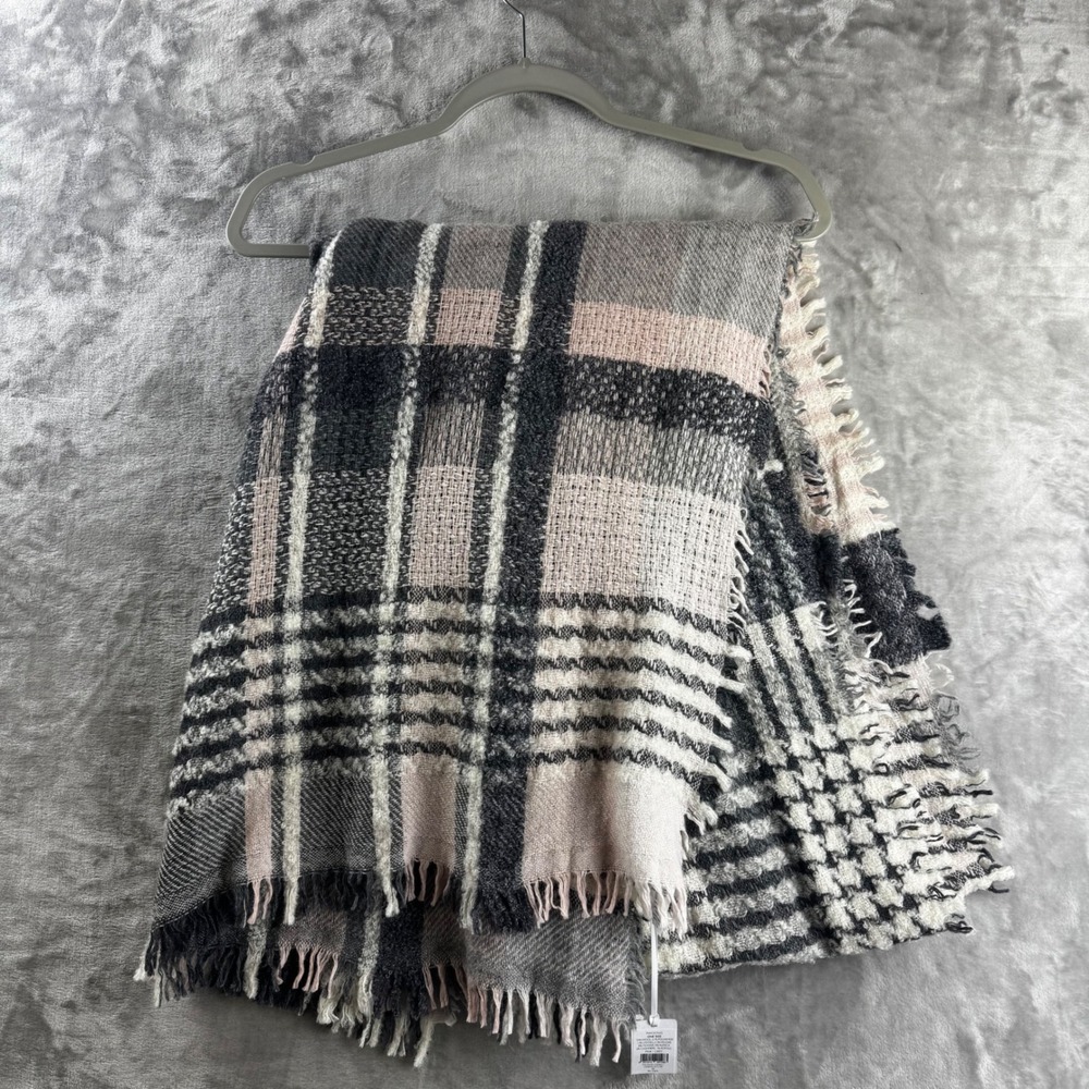 The White Company Scarf Womens OS Pink Grey Plaid Wool Mohair Blend 28x84 (1849)